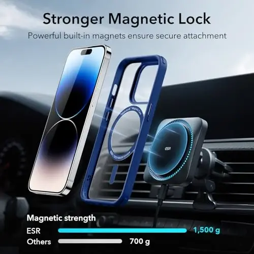 ESR for iPhone 14 Pro Max Case, Compatible with MagSafe, Shockproof Military-Grade Protection, Yellowing Resistant, Magnetic Classic Hybrid Case (HaloLock), Clear Blue - 3