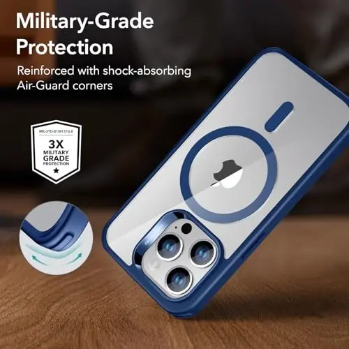 ESR for iPhone 14 Pro Max Case, Compatible with MagSafe, Shockproof Military-Grade Protection, Yellowing Resistant, Magnetic Classic Hybrid Case (HaloLock), Clear Blue - 5
