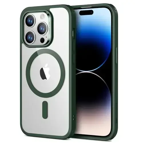 ESR for iPhone 14 Pro Max Case, Compatible with MagSafe, Shockproof Military-Grade Protection, Yellowing Resistant, Magnetic Classic Hybrid Case (HaloLock), Clear Green 