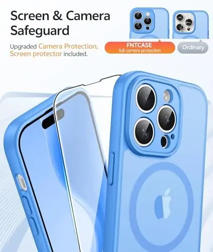 FNTCASE for iPhone 14 Pro Max Case, Fit for Magsafe, Glass Screen Protector | Full Camera Protection, Translucent Matte, 14FT Military Grade Drop Proof, Shockproof Protective Phone Cover, Ice Blue - 4