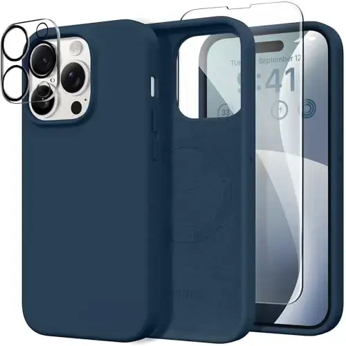 GONEZ for iPhone 14 Pro Max Case Silicone, Compatible with MagSafe, with Screen Protector + Camera Lens Protector, Liquid Silicone Shockproof Protective Phone 14 ProMax Case 6.7