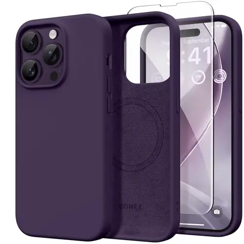 iPhone 14 Pro Max Kılıfı için GONEZ Silikon, MagSafe ile Uyumlu, Ekran Koruyucu + Kamera Lensi Koruyucu ile, Sıvı Silikon Darbeye Dayanıklı Koruyucu Telefon 14 ProMax Kılıfı 6.7