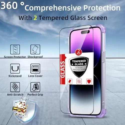 IYTRRYH for iPhone 14 Pro Max Case Magnetic Compatible with MagSafe Wireless Charging,with 2 Screen Protectors,Built-in Kickstand Ring,Military Grade Drop Heavy Duty Protection Shockproof Phone Purple - 8