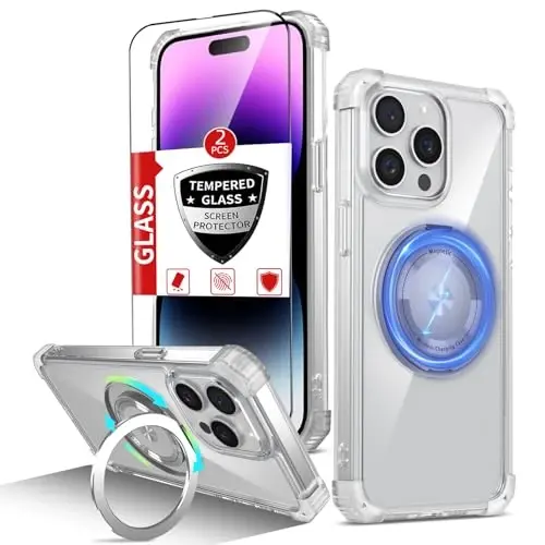 IYTRRYH for iPhone 14 Pro Max Case Magnetic Compatible with MagSafe Wireless Charging,with 2 Screen Protectors,for 14 Pro Max Case with Kickstand Ring,Military Grade Drop Protection Shockproof Clear - 1