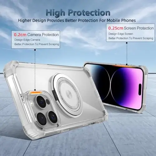 IYTRRYH for iPhone 14 Pro Max Case Magnetic Compatible with MagSafe Wireless Charging,with 2 Screen Protectors,for 14 Pro Max Case with Kickstand Ring,Military Grade Drop Protection Shockproof Clear - 5