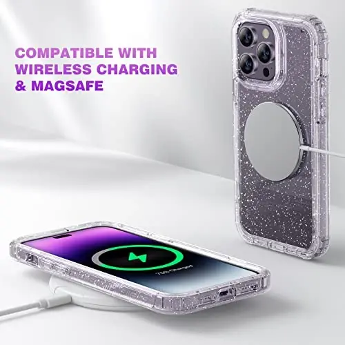 Diaclara Designed for iPhone 14 Pro Max Case 6.7’’ [2023 Upgraded], Full Body Rugged Case w/Built-in Touch Sensitive Anti-Scratch Screen Protector+9H Glass Camera Lens Protector(Clear Glitter) - 5