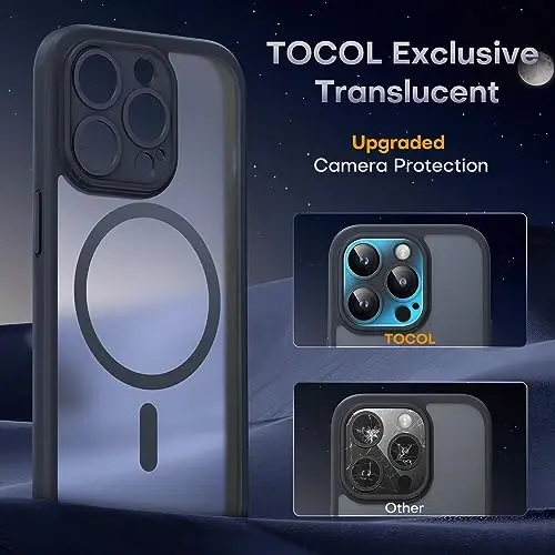 TOCOL for iPhone 14 Pro Max Case, Compatible with Magsafe, Drop Protection, Upgraded Full Camera Protection, Translucent Magnetic Matte Phone Case for iPhone 14 Pro Max 6.7 inch (Black) - 5