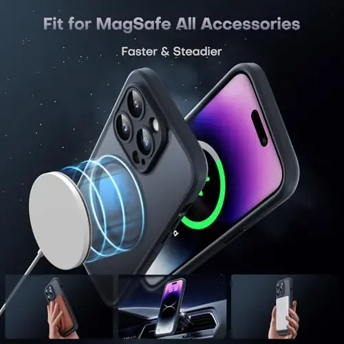 TOCOL for iPhone 14 Pro Max Case, Compatible with Magsafe, Drop Protection, Upgraded Full Camera Protection, Translucent Magnetic Matte Phone Case for iPhone 14 Pro Max 6.7 inch (Black) - 3