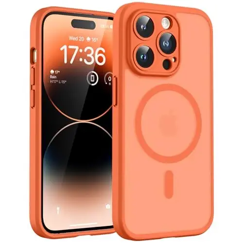iPhone 14 Pro Max Kılıfı için TOCOL, Magsafe Şarj Cihazı ile Uyumlu, Tam Kamera Koruması, Düşme Koruması, iPhone 14 Pro Max 6.7 inç için Yarı Saydam Mat Telefon Kılıfı (Turuncu) 