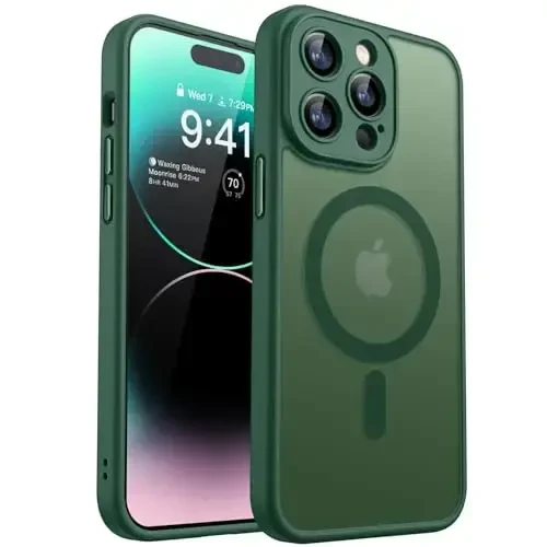 CANSHN Magnetic Compatible with iPhone 14 Pro Max Case, Upgraded [Full Camera Protection] [Compatible with Magsafe] [Translucent Matte] Shockproof Protective Phone Case Cover 6.7 Inch - Deep Green 