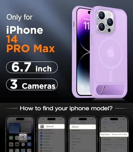 Temdan Magnetic Compatible with iPhone 14 Pro Max Case, [Built-in Invisible Kickstand][Compatible with MagSafe] [Military Grade Shockproof] Slim Translucent Matte Phone Case for iPhone 14 Pro Max 6.7