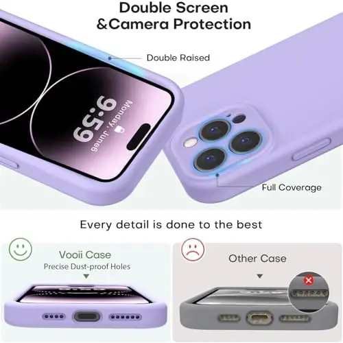 Vooii Compatible with iPhone 14 Pro Max Case, Liquid Silicone Upgrade [Camera Protection] [Soft Anti-Scratch Microfiber Lining] Shockproof Phone Case for iPhone 14 Pro Max 6.7 inch - Light Purple - 3