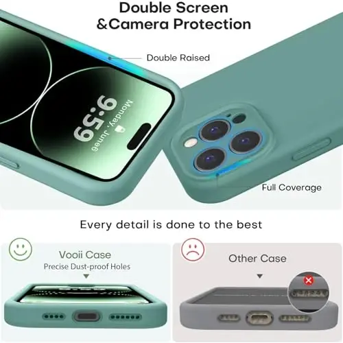 Vooii Compatible with iPhone 14 Pro Max Case, Liquid Silicone Upgrade [Camera Protection] [Soft Anti-Scratch Microfiber Lining] Shockproof Phone Case for iPhone 14 Pro Max 6.7 inch - Pine Green - 3