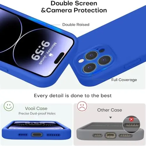 Vooii Compatible with iPhone 14 Pro Max Case, Liquid Silicone Upgrade [Camera Protection] [Soft Anti-Scratch Microfiber Lining] Shockproof Phone Case for iPhone 14 Pro Max 6.7 inch - Klein Blue - 3