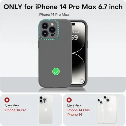 Vooii Compatible with iPhone 14 Pro Max Case, Liquid Silicone Upgrade [Camera Protection] [Soft Anti-Scratch Microfiber Lining] Shockproof Phone Case for iPhone 14 Pro Max 6.7 inch - Dark Grey - 5