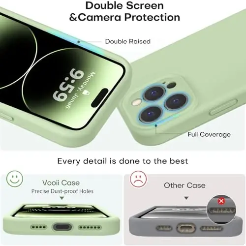 Vooii Compatible with iPhone 14 Pro Max Case, Liquid Silicone Upgrade [Camera Protection] [Soft Anti-Scratch Microfiber Lining] Shockproof Phone Case for iPhone 14 Pro Max 6.7 inch - Matcha - 3
