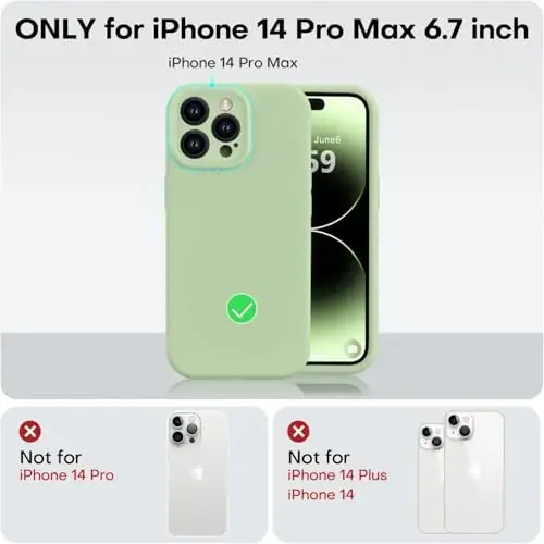 Vooii Compatible with iPhone 14 Pro Max Case, Liquid Silicone Upgrade [Camera Protection] [Soft Anti-Scratch Microfiber Lining] Shockproof Phone Case for iPhone 14 Pro Max 6.7 inch - Matcha - 5