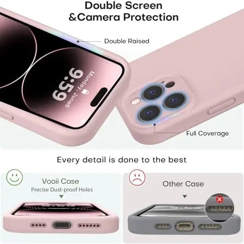 Vooii Compatible with iPhone 14 Pro Max Case, Liquid Silicone Upgrade [Camera Protection] [Soft Anti-Scratch Microfiber Lining] Shockproof Phone Case for iPhone 14 Pro Max 6.7 inch - Pink Sand - 3