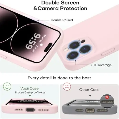 Vooii Compatible with iPhone 14 Pro Max Case, Liquid Silicone Upgrade [Camera Protection] [Soft Anti-Scratch Microfiber Lining] Shockproof Phone Case for iPhone 14 Pro Max 6.7 inch - Chalk Pink - 3