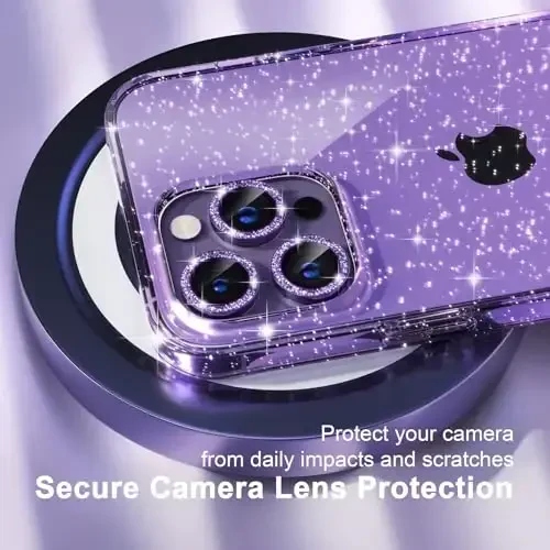 Choiche Compatible for iPhone 14 Pro Max Case Women Phone Case, Cute Bling Sparkly, Military Grade Protection, 3 Diamond Camera Lens Covers, 2 Tempered Glass Protectors, 6.7 inch (Glitter Purple) - 3