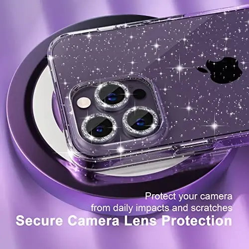 Choiche Compatible for iPhone 14 Pro Max Case Women Phone Case, Cute Bling Sparkly, Military Grade Protection, 3 Diamond Camera Lens Covers, 2 Tempered Glass Protectors, 6.7 inch (Glitter Clear) - 3