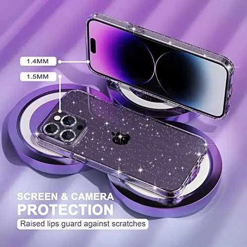 Choiche Compatible for iPhone 14 Pro Max Case Women Phone Case, Cute Bling Sparkly, Military Grade Protection, 3 Diamond Camera Lens Covers, 2 Tempered Glass Protectors, 6.7 inch (Glitter Clear) - 4