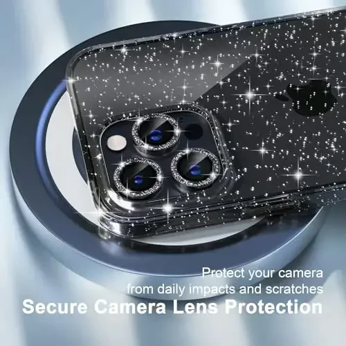 Choiche Compatible for iPhone 14 Pro Max Case Women Phone Case, Cute Bling Sparkly, Military Grade Protection, 3 Diamond Camera Lens Covers, 2 Tempered Glass Protectors, 6.7 inch (Glitter Black) - 3