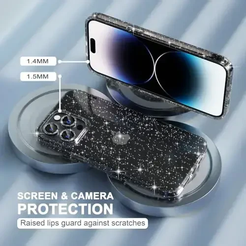 Choiche Compatible for iPhone 14 Pro Max Case Women Phone Case, Cute Bling Sparkly, Military Grade Protection, 3 Diamond Camera Lens Covers, 2 Tempered Glass Protectors, 6.7 inch (Glitter Black) - 4