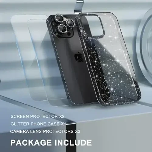 Choiche Compatible for iPhone 14 Pro Max Case Women Phone Case, Cute Bling Sparkly, Military Grade Protection, 3 Diamond Camera Lens Covers, 2 Tempered Glass Protectors, 6.7 inch (Glitter Black) - 7