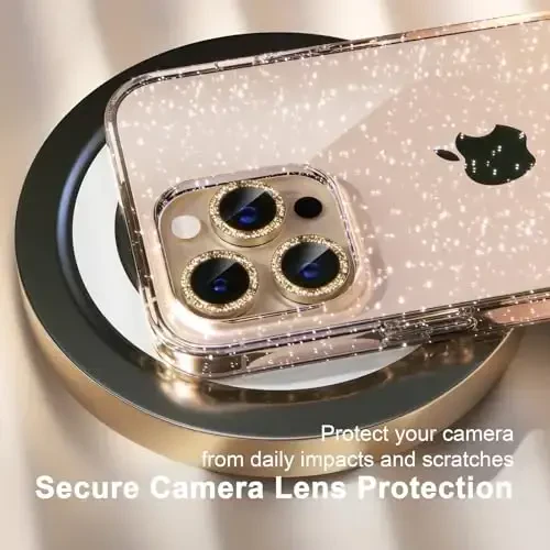 Choiche Compatible for iPhone 14 Pro Max Case Women Phone Case, Cute Bling Sparkly, Military Grade Protection, 3 Diamond Camera Lens Covers, 2 Tempered Glass Protectors, 6.7 inch (Glitter Gold) - 3
