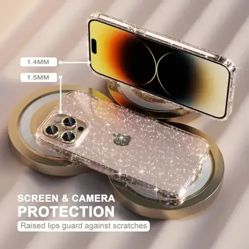 Choiche Compatible for iPhone 14 Pro Max Case Women Phone Case, Cute Bling Sparkly, Military Grade Protection, 3 Diamond Camera Lens Covers, 2 Tempered Glass Protectors, 6.7 inch (Glitter Gold) - 4