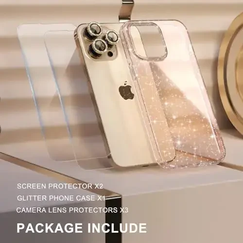 Choiche Compatible for iPhone 14 Pro Max Case Women Phone Case, Cute Bling Sparkly, Military Grade Protection, 3 Diamond Camera Lens Covers, 2 Tempered Glass Protectors, 6.7 inch (Glitter Gold) - 7