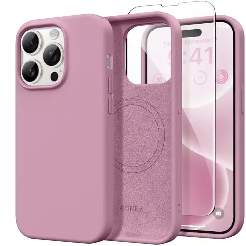 GONEZ for iPhone 14 Pro Max Case Silicone, Compatible with MagSafe, with Screen Protector + Camera Lens Protector, Liquid Silicone Shockproof Protective Phone 14 ProMax Case 6.7