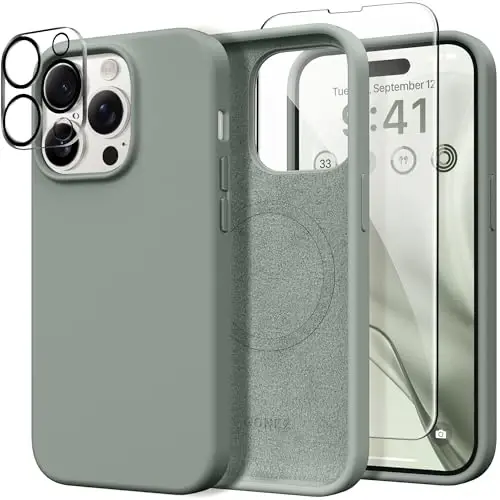 GONEZ for iPhone 14 Pro Max Case Silicone, Compatible with MagSafe, with Screen Protector + Camera Lens Protector, Liquid Silicone Shockproof Protective Phone 14 ProMax Case 6.7