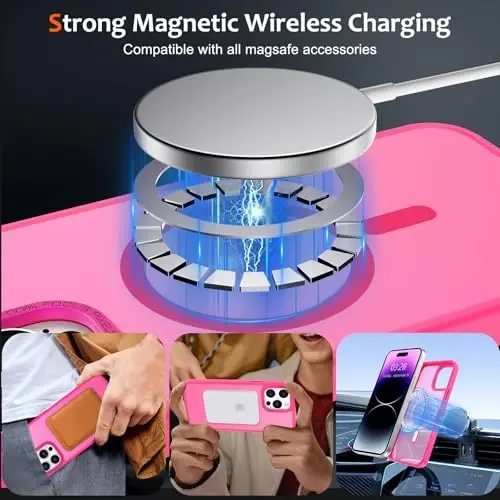 iPhone 14 Pro Max uchun Anuck Case MagSafe bilan mos keladigan magnit telefon g‘ilofi, yumshoq TPU bumperli qattiq shaffof mat orqa, erkaklar, ayollar va qizlar uchun ingichka zarbga chidamli himoya qopqog‘i - To‘q pushti - 2