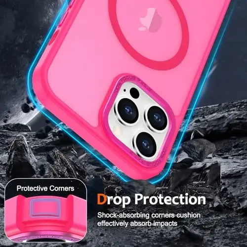 iPhone 14 Pro Max uchun Anuck Case MagSafe bilan mos keladigan magnit telefon g‘ilofi, yumshoq TPU bumperli qattiq shaffof mat orqa, erkaklar, ayollar va qizlar uchun ingichka zarbga chidamli himoya qopqog‘i - To‘q pushti - 4