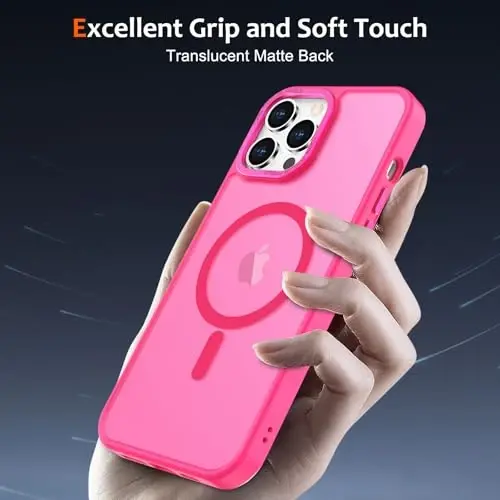 iPhone 14 Pro Max uchun Anuck Case MagSafe bilan mos keladigan magnit telefon g‘ilofi, yumshoq TPU bumperli qattiq shaffof mat orqa, erkaklar, ayollar va qizlar uchun ingichka zarbga chidamli himoya qopqog‘i - To‘q pushti - 5