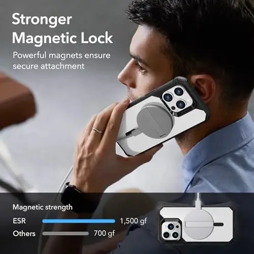 iPhone 14 Pro Max uchun ESR g‘ilofi, MagSafe bilan mos, harbiy darajadagi himoya, zarbalarni yutuvchi burchaklar, tirnalishga chidamli, sarg‘aymaydigan akril orqa panel, yupqa himoya, Air Armor seriyasi, tiniq qora - 3