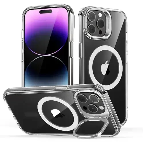 iPhone 14 Pro Max uchun ESR g'ilofi, MagSafe bilan mos, o'rnatilgan Stash Stand shaffof telefon g'ilofi iPhone 14 Pro Max uchun, harbiy darajadagi himoya, magnit telefon g'ilofi, Classic Series, shaffof - ESR