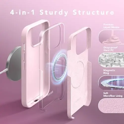 iPhone 14 Pro Max uchun GONEZ silikon gʻilofi, MagSafe bilan mos, ekran himoyachisi + kamera linzalari himoyachisi bilan, suyuq silikon zarbga chidamli himoya telefoni 14 ProMax gʻilofi 6,7