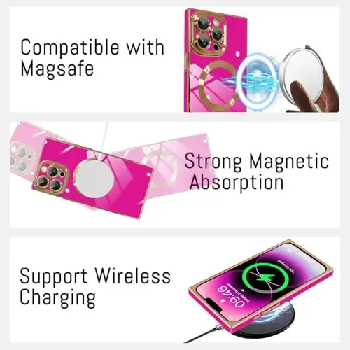iPhone 14 Pro Max uchun KANGHAR magnitli g'ilof [MagSafe bilan mos keladi] Hashamatli yoqimli qoplamali dizayn, to'liq himoyalovchi, tirnalishga va zarbaga chidamli bamperli himoya g'ilofi, to'q pushti rang - 5