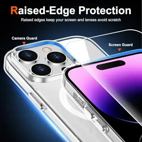 iPhone 14 Pro Max uchun Temdan g'ilofi ekran himoyachisi bilan, Magsafe bilan mos, sarg'ayishga qarshi, harbiy darajadagi himoya, zarbaga chidamli ingichka magnit telefon g'ilofi, shaffof - 7