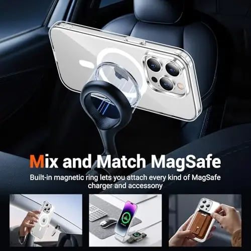 iPhone 14 Pro Max uchun Temdan g'ilofi ekran himoyachisi bilan, Magsafe bilan mos, sarg'ayishga qarshi, harbiy darajadagi himoya, zarbaga chidamli ingichka magnit telefon g'ilofi, shaffof - TEMDAN (1)
