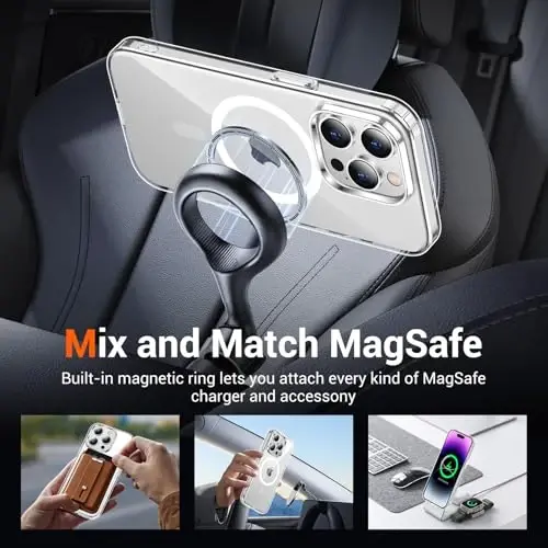 iPhone 14 Pro Max uchun Temdan g'ilofi ekran himoyachisi bilan, Magsafe bilan mos, sarg'ayishga qarshi, harbiy darajadagi himoya, zarbaga chidamli ingichka magnit telefon g'ilofi, shaffof - 3