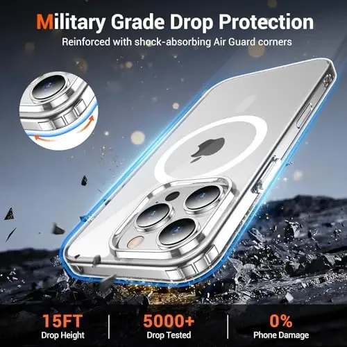 iPhone 14 Pro Max uchun Temdan g'ilofi ekran himoyachisi bilan, Magsafe bilan mos, sarg'ayishga qarshi, harbiy darajadagi himoya, zarbaga chidamli ingichka magnit telefon g'ilofi, shaffof - 4