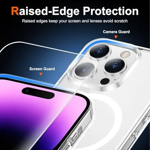 iPhone 14 Pro Max uchun Temdan g'ilofi ekran himoyachisi bilan, Magsafe bilan mos, sarg'ayishga qarshi, harbiy darajadagi himoya, zarbaga chidamli ingichka magnit telefon g'ilofi, shaffof - 5