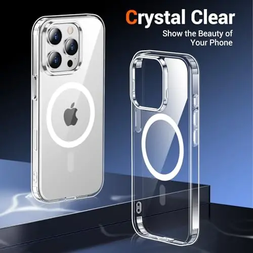 iPhone 14 Pro Max uchun Temdan g'ilofi ekran himoyachisi bilan, Magsafe bilan mos, sarg'ayishga qarshi, harbiy darajadagi himoya, zarbaga chidamli ingichka magnit telefon g'ilofi, shaffof - 6