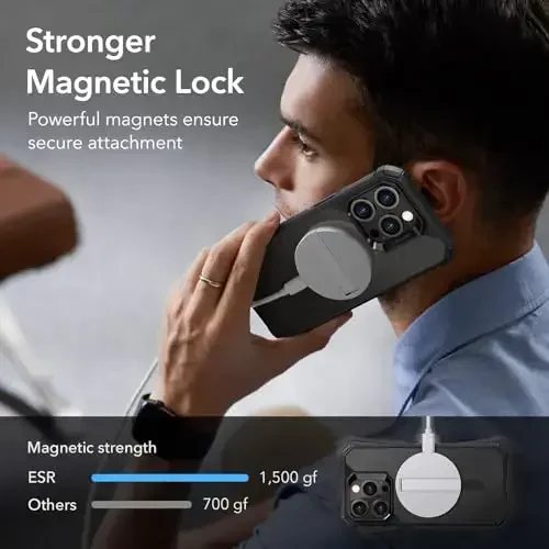 iPhone 14 Pro uchun ESR g'ilofi, MagSafe bilan mos, harbiy darajadagi himoya, zarbani yutuvchi burchaklar, tirnalishga chidamli, sarg'ayishga qarshi akril orqa, ingichka himoya, Air Armor Series, muzlatilgan qora - 3