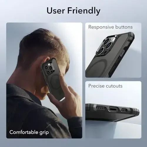 iPhone 14 Pro uchun ESR g'ilofi, MagSafe bilan mos, harbiy darajadagi himoya, zarbani yutuvchi burchaklar, tirnalishga chidamli, sarg'ayishga qarshi akril orqa, ingichka himoya, Air Armor Series, muzlatilgan qora - 7