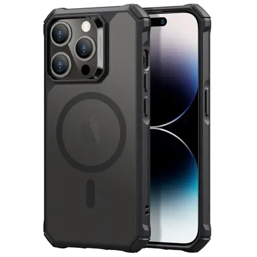 iPhone 14 Pro uchun ESR g'ilofi, MagSafe bilan mos, harbiy darajadagi himoya, zarbani yutuvchi burchaklar, tirnalishga chidamli, sarg'ayishga qarshi akril orqa, ingichka himoya, Air Armor Series, muzlatilgan qora - ESR